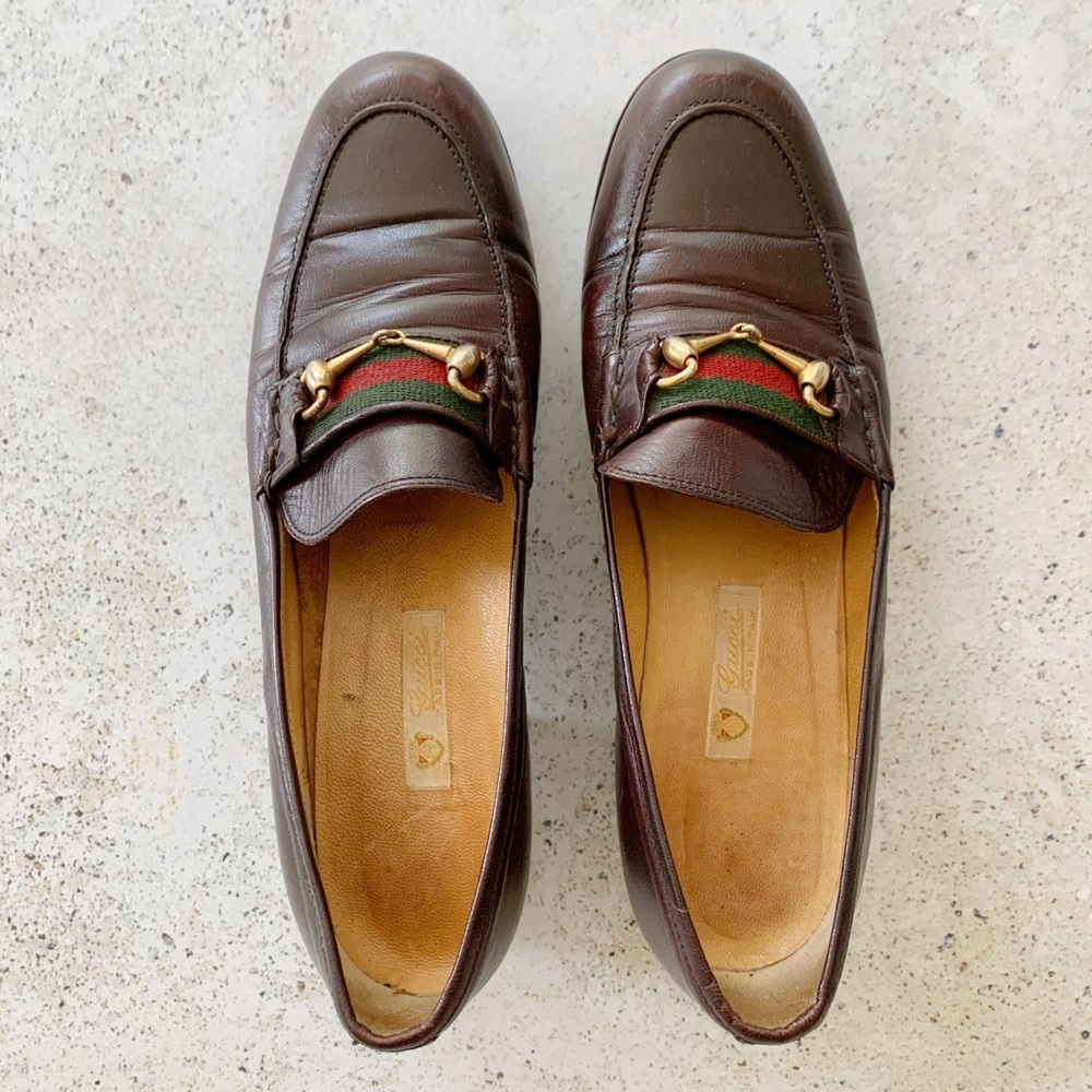 VINTAGE GUCCI Horsebit Loafers 80s Brown 36.5 - Picture 7 of 8